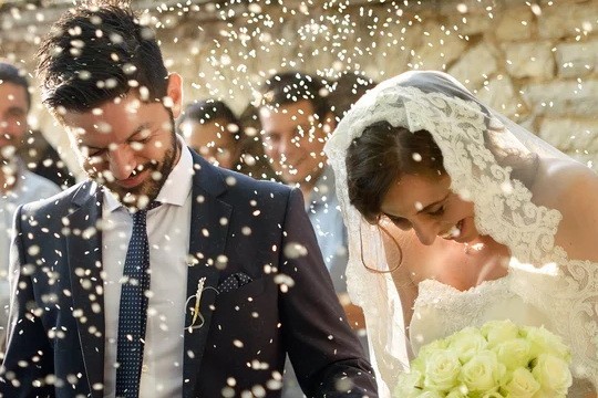 Bride Groom with Confetti thrown